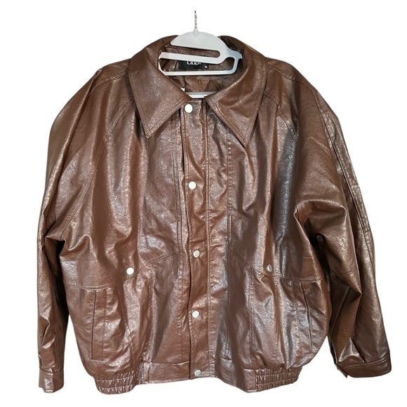 NWT XL FAUX LEATHER Brown ZIPPER JACKET - Picture 9 of 13